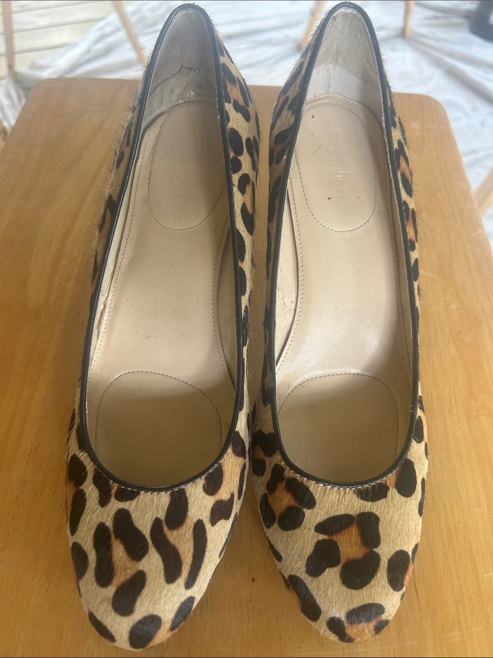 Calvin Klein Leopard Print Pumps - Tan & Black